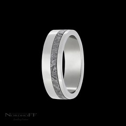 Offset Meteorite and Palladium Wedding Ring