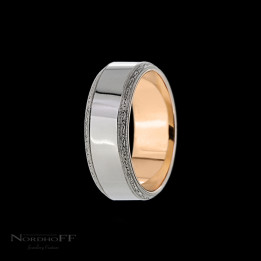 White and Rose Gold Hand Engraved Wedding Ring