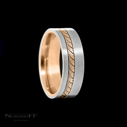 Platinum and Rose Gold Hand Engraved Wedding Ring
