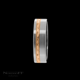 Palladium and Rose Gold Hand Engraved Wedding Ring
