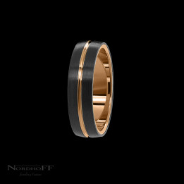 Black Zirconium and Rose Gold Grooved Wedding Ring