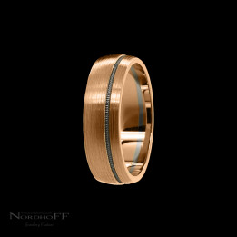 Rose Gold with Offset Millgrain Groove Mens Wedding Ring